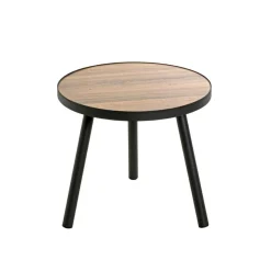 Table d'appoint ronde petit modèle Noir en métal laqué et plateau décor chêne