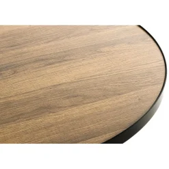 Table d'appoint ronde petit modèle Noir en métal laqué et plateau décor chêne