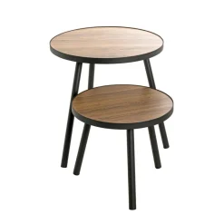 Table d'appoint ronde petit modèle Noir en métal laqué et plateau décor chêne