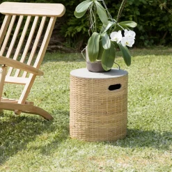 Table d'appoint ronde plateau en béton socle en bambou naturel HECTOR