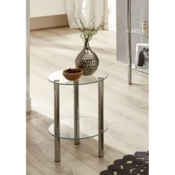 Table d'appoint ronde plateau en verre transparent