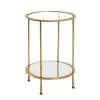 Table d'appoint ronde Tube d'acier laqué or avec plateau du dessous en miroir et plateau du dessus en verre trempé transparent