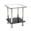 Table d'appoint structure en Inox poli et plateau supérieur transparent