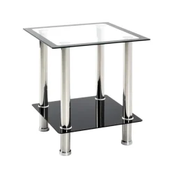 Table d'appoint structure en Inox poli et plateau supérieur transparent