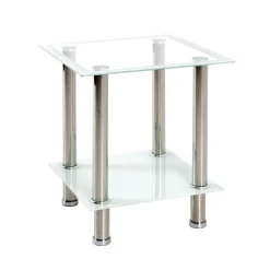 Table d'appoint structure Inox poli et plateau transparent