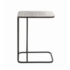 Table d'appointe en tube d'acier laqué noir, plateau en structure aluminium argenté