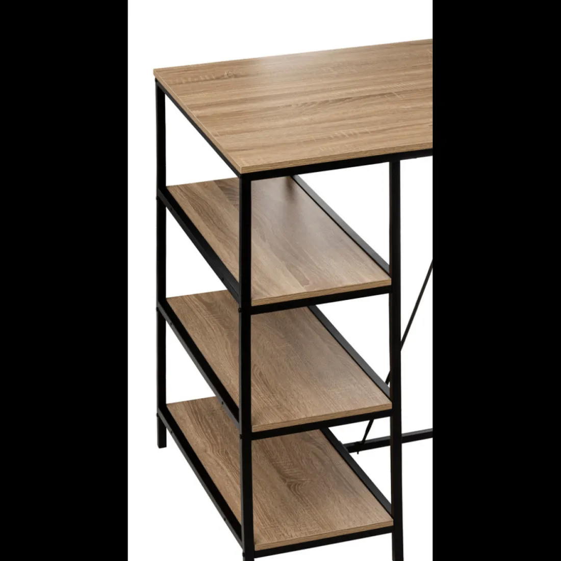 Table de bar avec 3 étagères effet chêne naturel