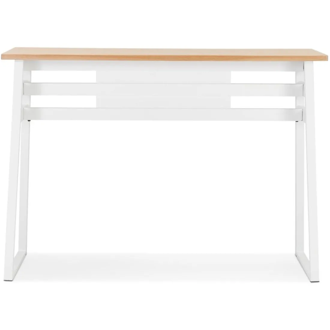 Table de bar haute 'NIKI' en bois finition naturelle et pied en métal blanc