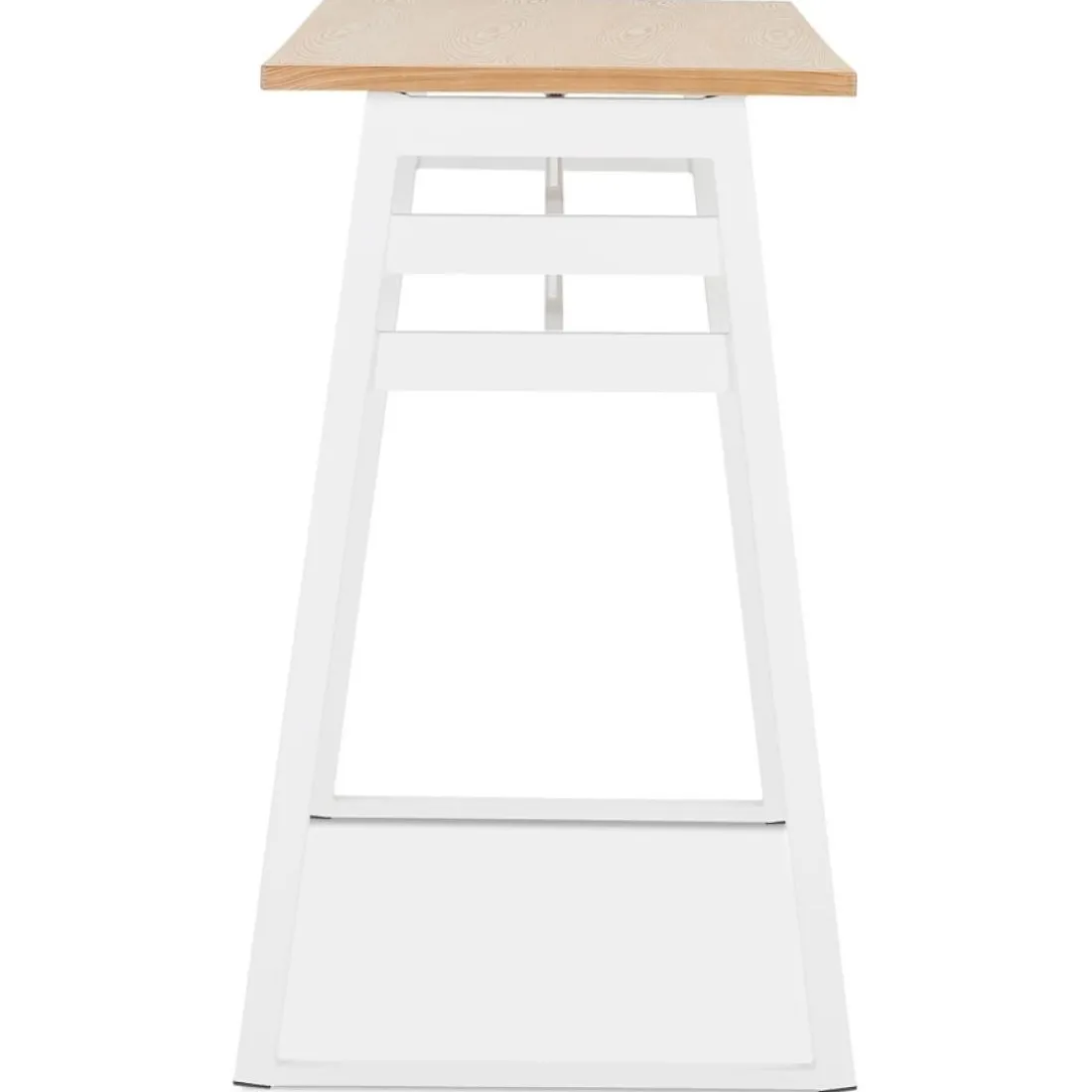 Table de bar haute 'NIKI' en bois finition naturelle et pied en métal blanc
