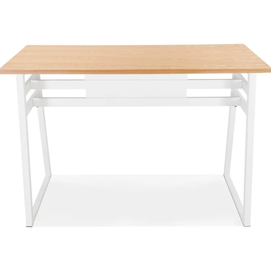 Table de bar haute 'NIKI' en bois finition naturelle et pied en métal blanc