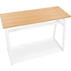 Table de bar haute 'NIKI' en bois finition naturelle et pied en métal blanc