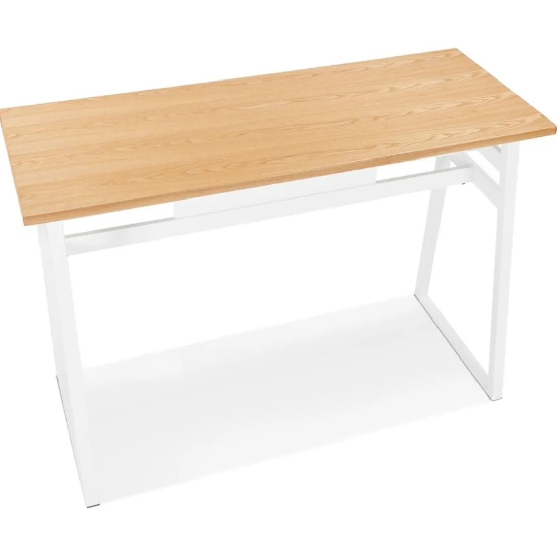 Table de bar haute 'NIKI' en bois finition naturelle et pied en métal blanc