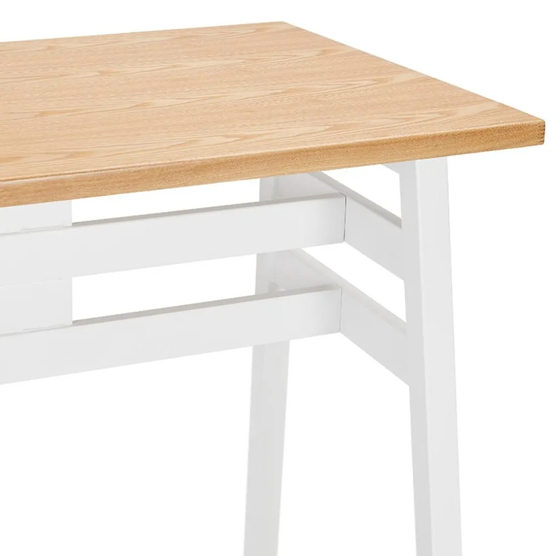 Table de bar haute 'NIKI' en bois finition naturelle et pied en métal blanc