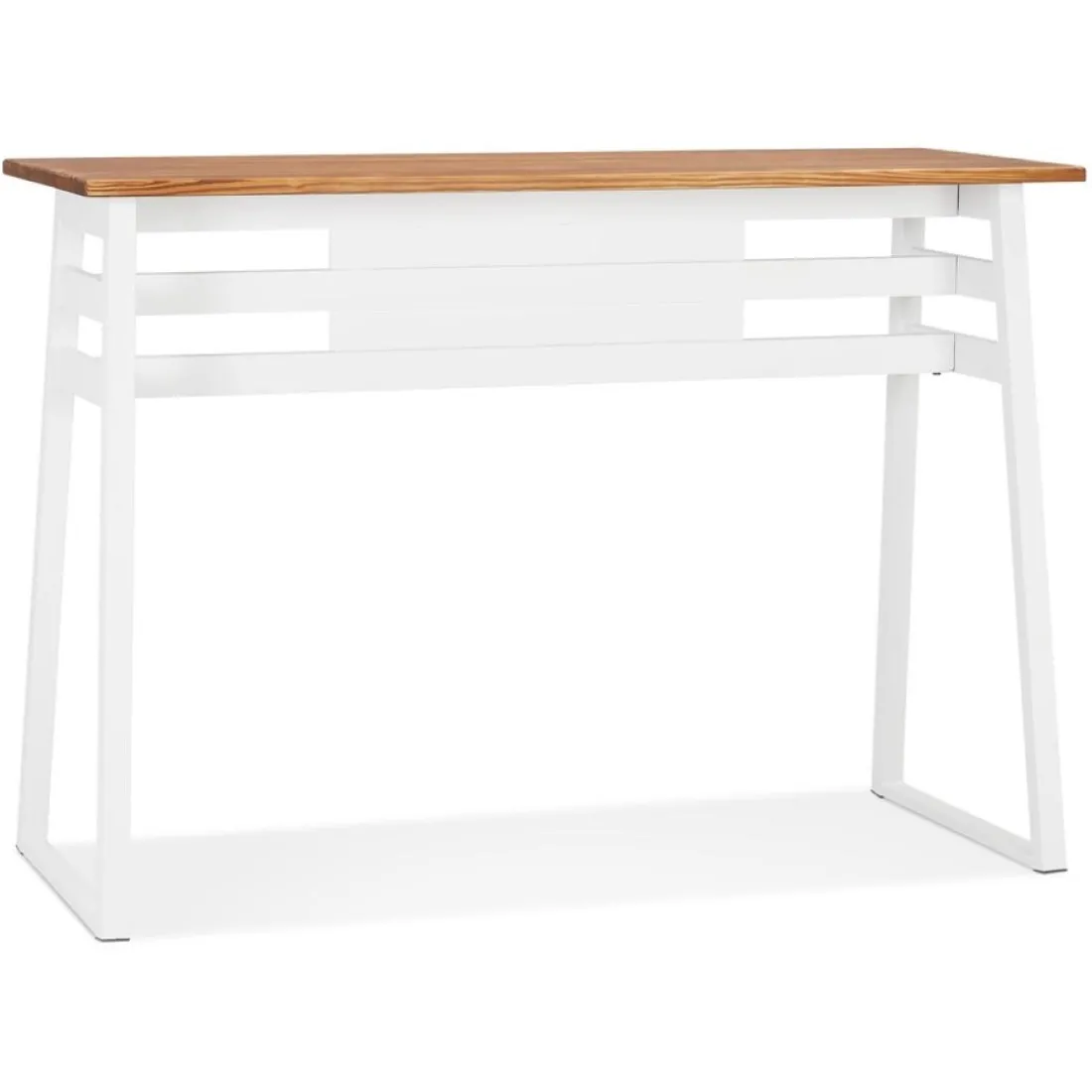 Table de bar haute 'NIKI' en bois massif et pied en métal blanc