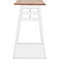 Table de bar haute 'NIKI' en bois massif et pied en métal blanc