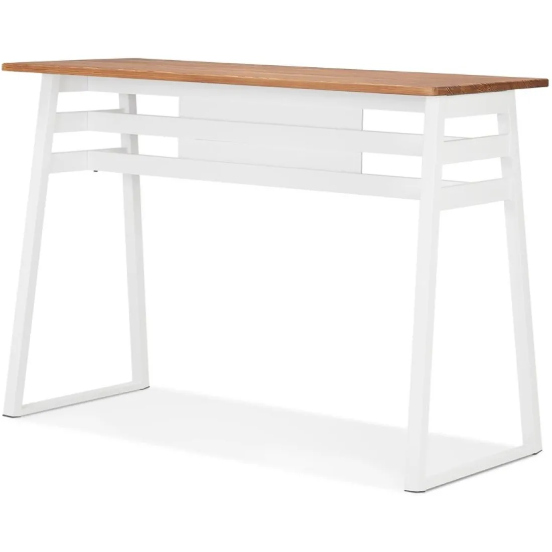 Table de bar haute 'NIKI' en bois massif et pied en métal blanc