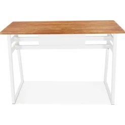 Table de bar haute 'NIKI' en bois massif et pied en métal blanc
