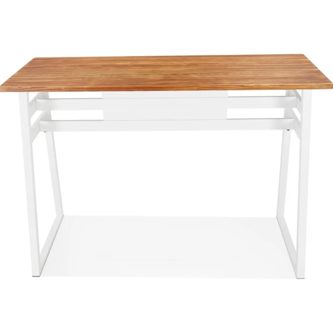 Table de bar haute 'NIKI' en bois massif et pied en métal blanc