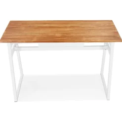 Table de bar haute 'NIKI' en bois massif et pied en métal blanc