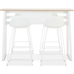 Table de bar haute 'NIKI' en bois massif et pied en métal blanc