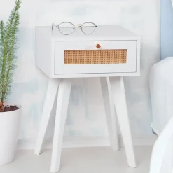 Table de chevet 1 tiroir avec cannage Dalgora Blanc