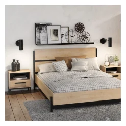 Table de Chevet 1 tiroir et 1 niche décor chêne et noir mat