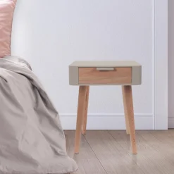 Table de Chevet 1 Tiroir En Bois Taupe