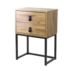 Table de Chevet 2 tiroirs pieds métal effet chêne en bois Beige