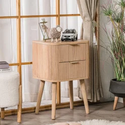 Table de Chevet 2 Tiroirs Naturel en Bois