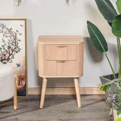 Table de Chevet 2 Tiroirs Naturel en Bois