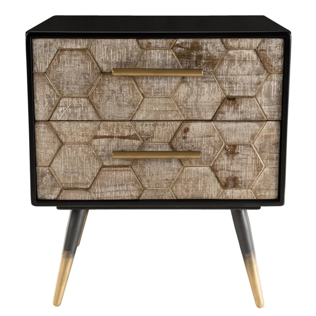 Table de chevet 2 tiroirs scandinave en Sapin et métal - DEBBIE