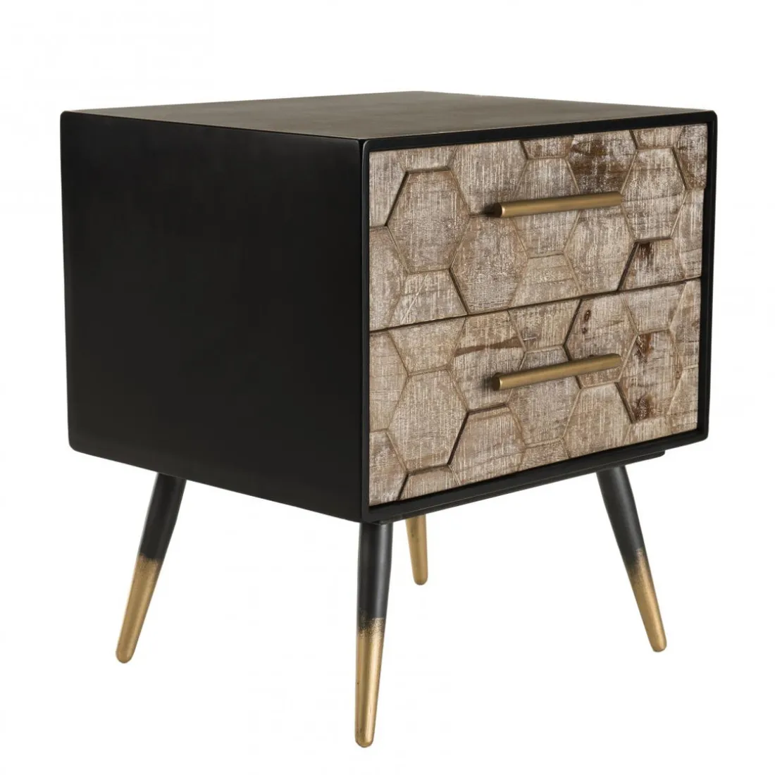 Table de chevet 2 tiroirs scandinave en Sapin et métal - DEBBIE