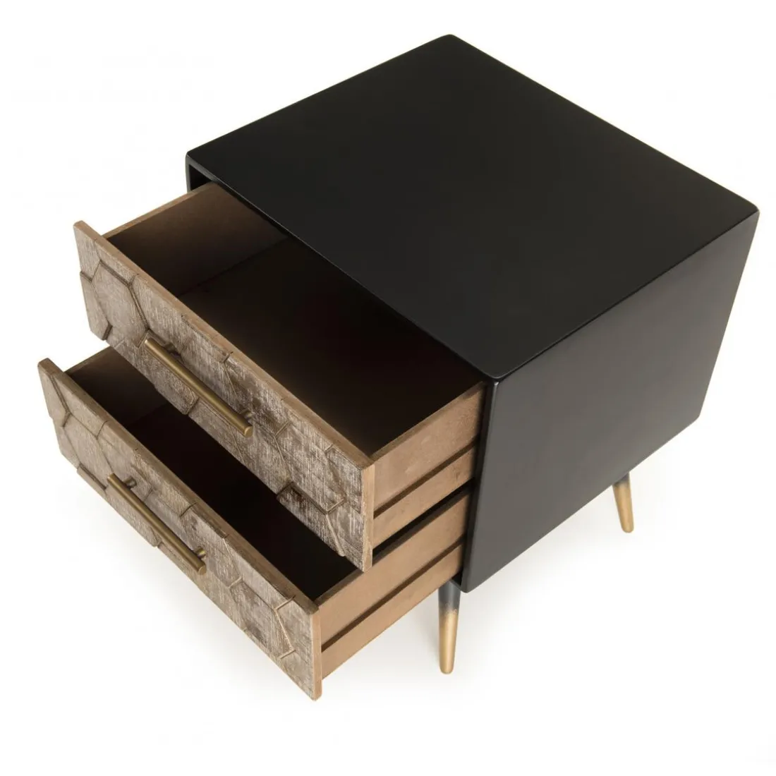 Table de chevet 2 tiroirs scandinave en Sapin et métal - DEBBIE