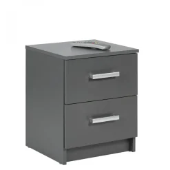 Table de Chevet 2 Tiroirs Gris Graphite ELENZIO