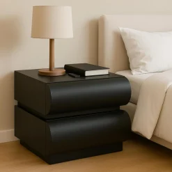 Table de chevet avec 2 tiroirs arrondis Mezade Noir