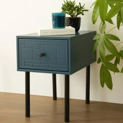 Table de chevet bois et pieds métal KAISSON bleue