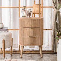 Table de Chevet Chiffonnier 3 Tiroirs Naturel en Bois