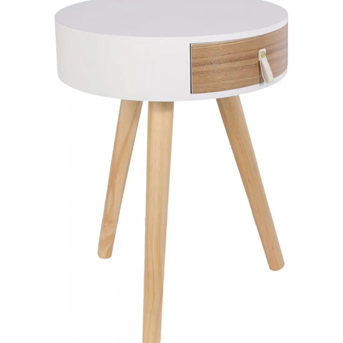 Table de Chevet en Bois Blanc et Beige NOURA