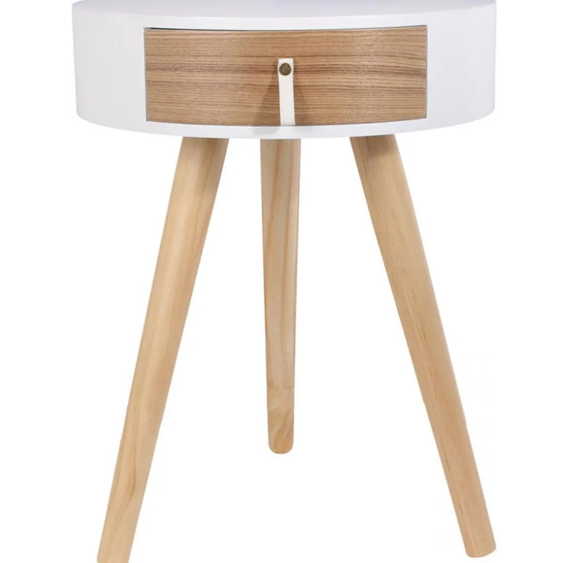 Table de Chevet en Bois Blanc et Beige NOURA