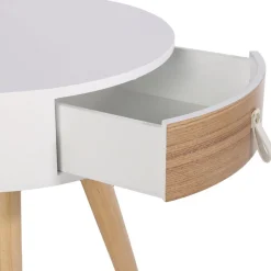 Table de Chevet en Bois Blanc et Beige NOURA