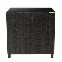 Table de chevet en bois de manguier massif avec 1 porte sculptée pieds en métal GLORIA noir