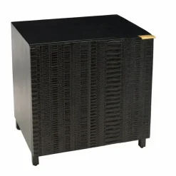 Table de chevet en bois de manguier massif avec 1 porte sculptée pieds en métal GLORIA noir