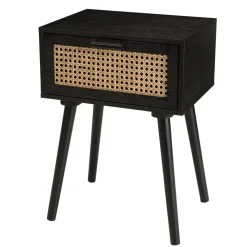 Table de chevet noir 1 tiroir cannage - MIKEL