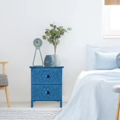 Table de chevet sculptée style marocain Chevignon Bois Bleu