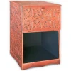Table de chevet style oriental bois sculpté 1 porte Monbolyto Bois Cuivre
