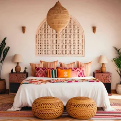 Table de chevet style oriental bois sculpté 1 porte Monbolyto Bois Cuivre