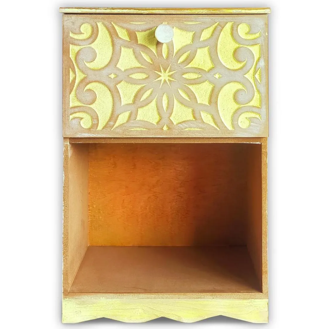 Table de chevet style oriental bois sculpté 1 porte Monbolyto Bois Jaune