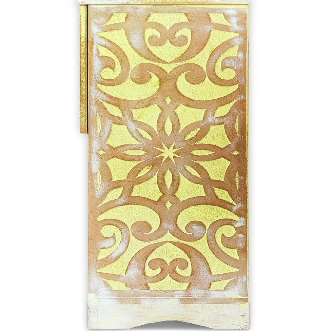 Table de chevet style oriental bois sculpté 1 porte Monbolyto Bois Jaune