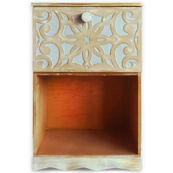 Table de chevet style oriental bois sculpté 1 porte Monbolyto Bois Gris