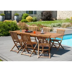 Table de jardin 8/10 personnes - rectangulaire extensible 180/240 x 100 cm en bois Teck huilé